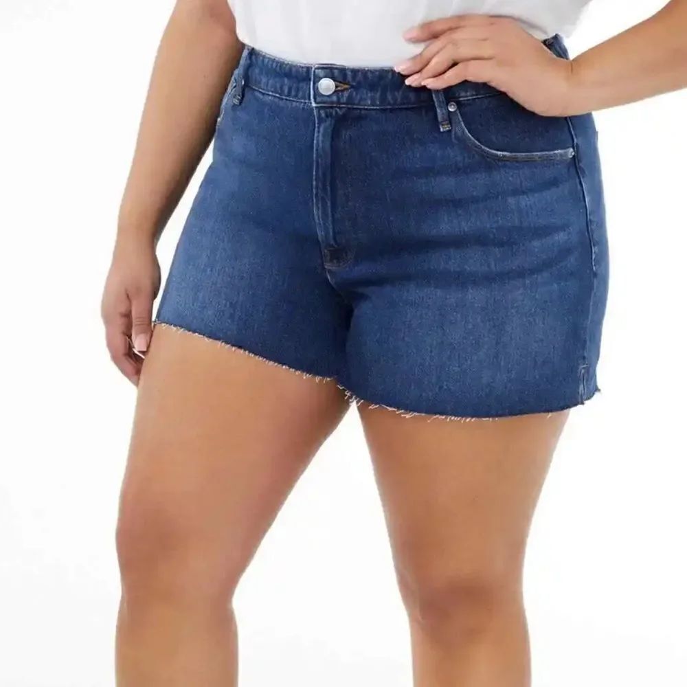 NWT Good American Stretch Plus Size Cut Off High Waist Denim Jean Shorts